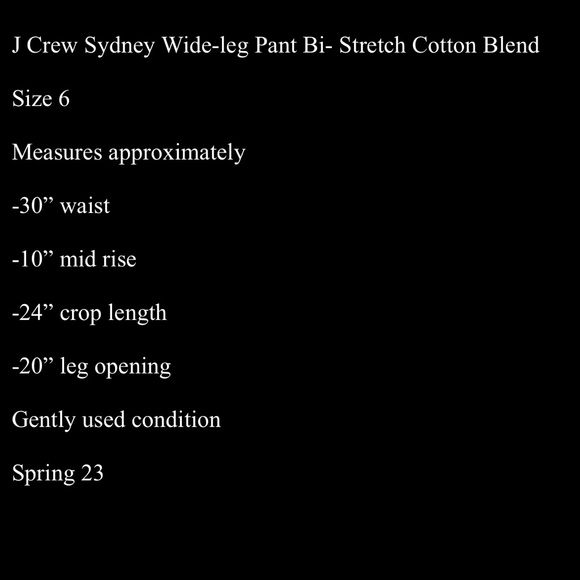 J. Crew Sydney Wide Leg Black Crop Pants Stretch - 6 - Picture 8 of 8
